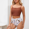 Top de bikini licolaire à volants solides avec morsure de plage à la taille haute imprimée à floral