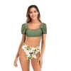 Design des deux pièces de maillot de bain de la mode à manches à bulles de mode de bain de couleurs solides Bikini