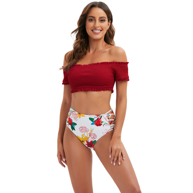 Haut-sang haute taille 2 pièces déclenchent du maillot de bain épaule sehe mode