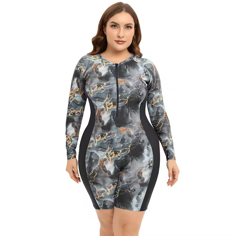 Swimsuit en une pièce de taille plus pour les femmes de maillot de bain à manches longues modestes de taille plus taille