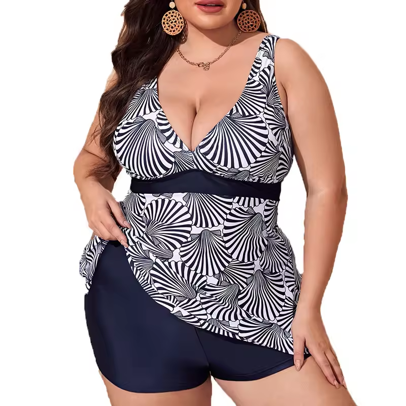 Tize Tankini Set Colorblock Two Piece Shesswear Shell Print Swimsuit High Stretch Modest Beach Bathing Fssuel de baignade