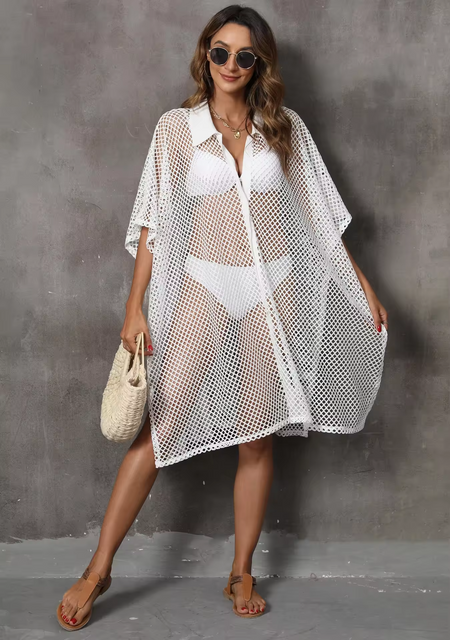 Femmes Summer Mesh Shirt Bikini Beach Cover Up Robe Beach Shirt