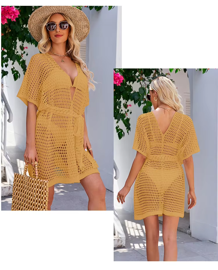 Sexy Hollow Knit Beach Out Holiday Treet Tops Crochet Bikini Beach Cover Up Women's Tunique