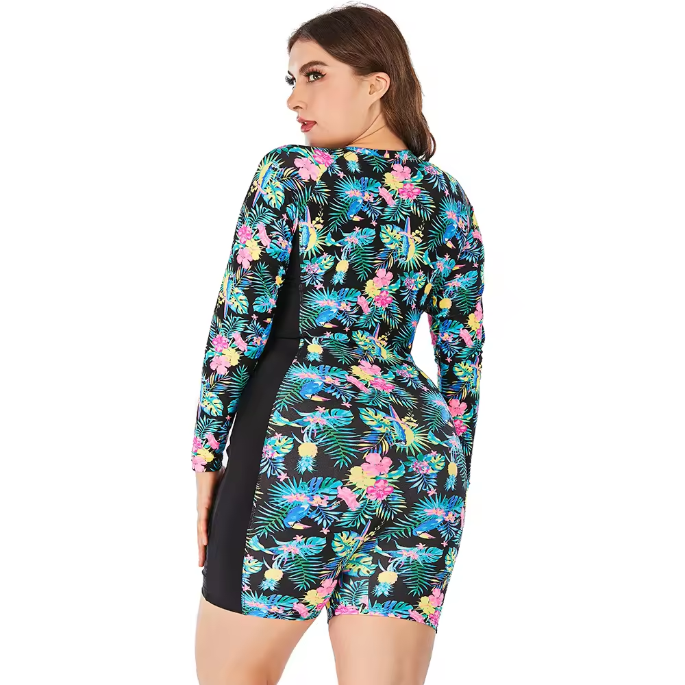Swimsuit en une pièce de taille plus pour les femmes de maillot de bain à manches longues modestes de taille plus taille