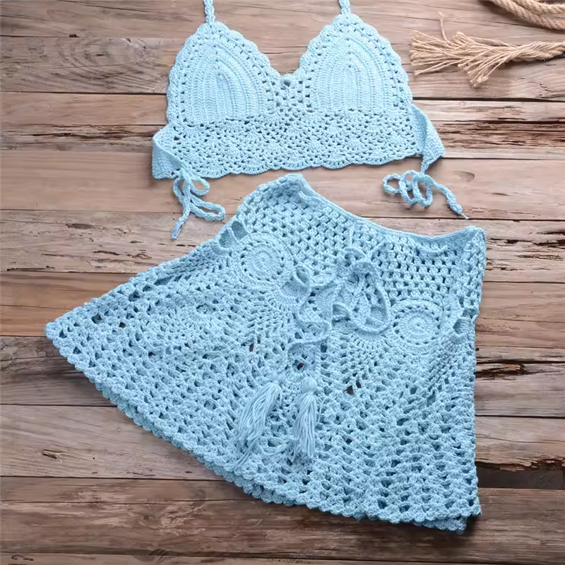 Femmes de maillot de bain au crochet de taille haute avec une jupe coquille de maillot de bain couverture de maillots de bain