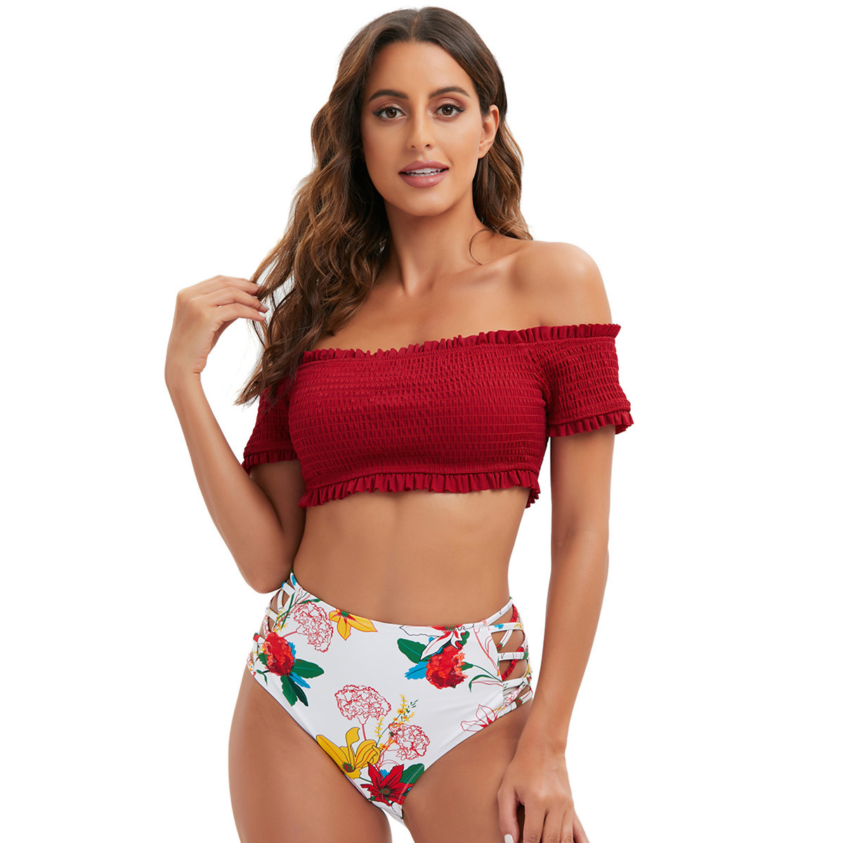 Haut-sang haute taille 2 pièces déclenchent du maillot de bain épaule sehe mode