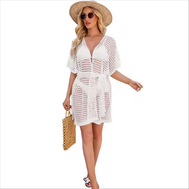 Sexy Hollow Knit Beach Out Holiday Treet Tops Crochet Bikini Beach Cover Up Women's Tunique