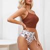 Top de bikini licolaire à volants solides avec morsure de plage à la taille haute imprimée à floral