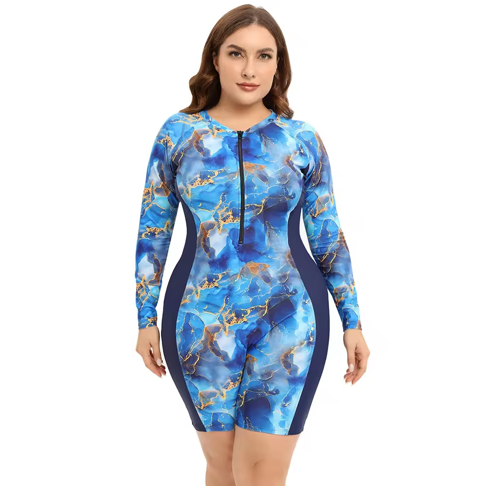 Swimsuit en une pièce de taille plus pour les femmes de maillot de bain à manches longues modestes de taille plus taille