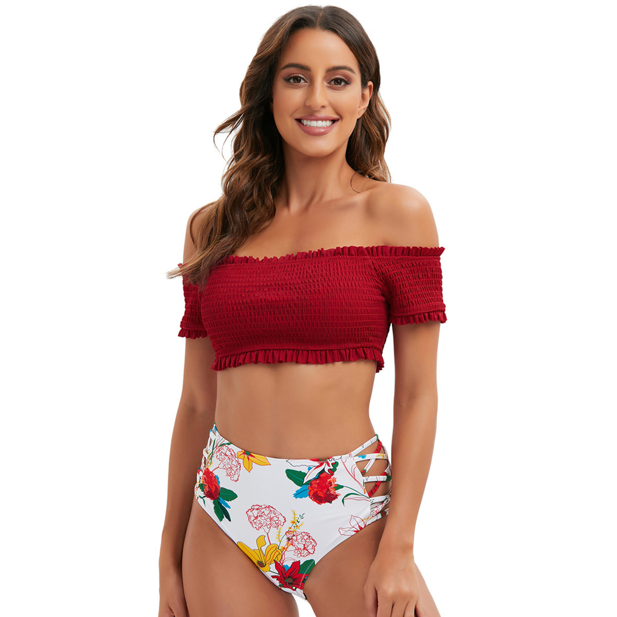 Haut-sang haute taille 2 pièces déclenchent du maillot de bain épaule sehe mode