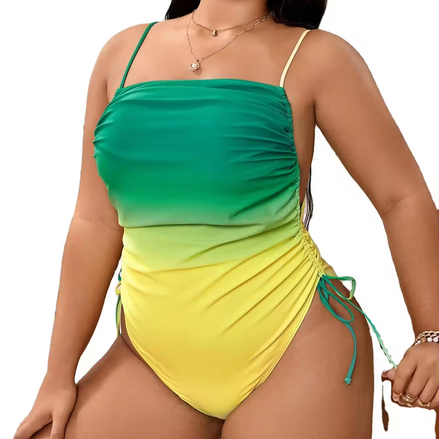 Grande pièce de maillot de bain un gradient de bain imprimé latérale à lacets de bain haute de secours