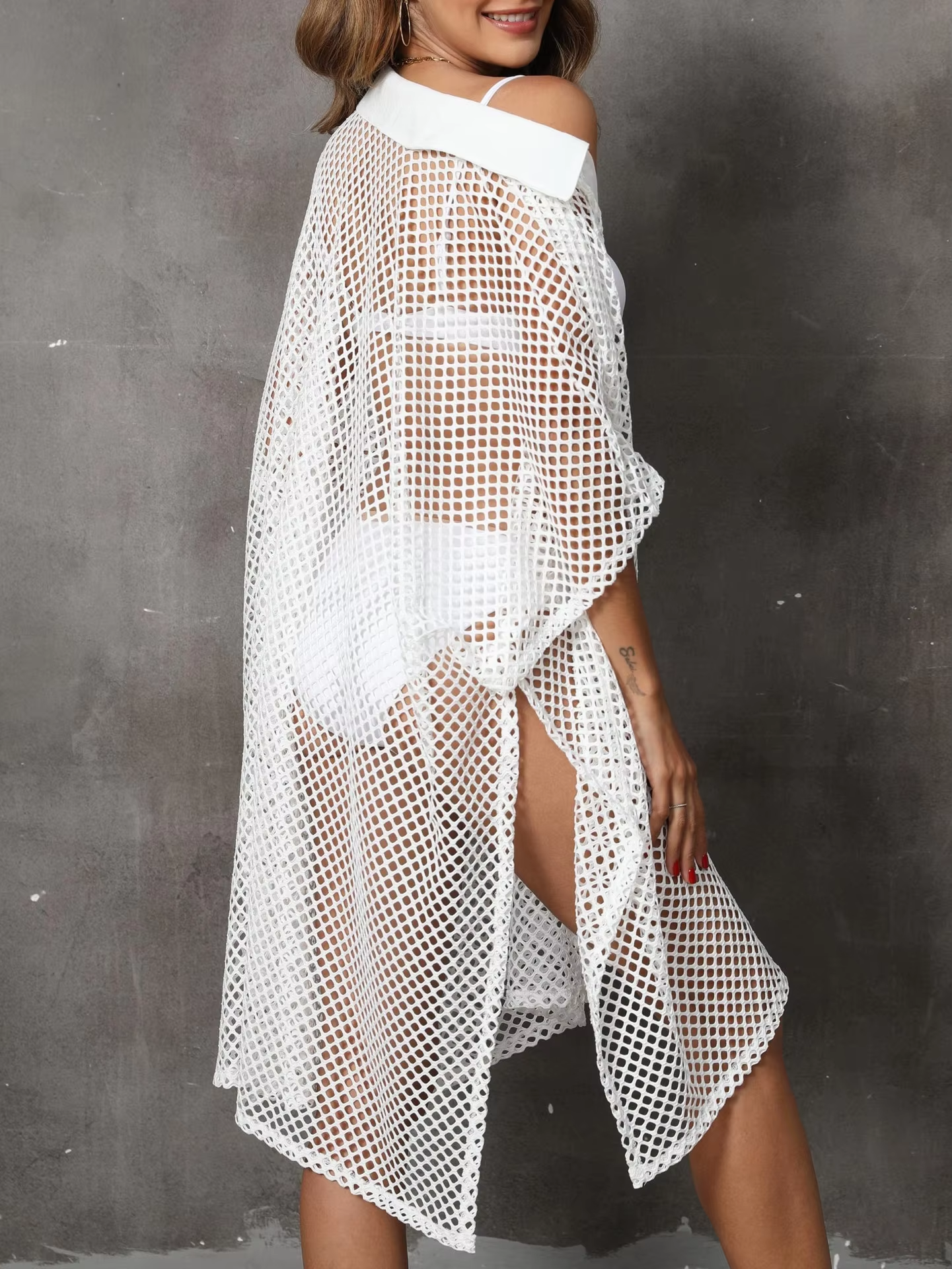 Femmes Summer Mesh Shirt Bikini Beach Cover Up Robe Beach Shirt