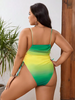 Grande pièce de maillot de bain un gradient de bain imprimé latérale à lacets de bain haute de secours