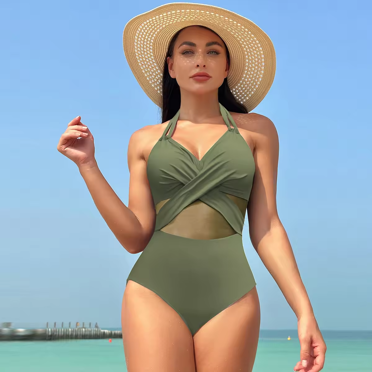 Été Nouvelle femme Suite de maillot de bain en un morceau de natation noire