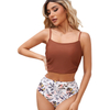 Top de bikini licolaire à volants solides avec morsure de plage à la taille haute imprimée à floral