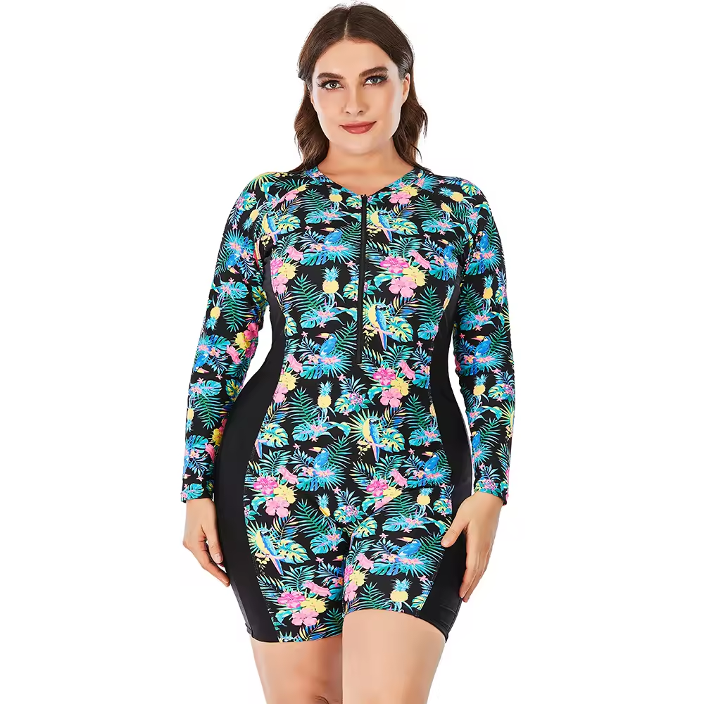 Swimsuit en une pièce de taille plus pour les femmes de maillot de bain à manches longues modestes de taille plus taille