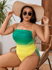 Grande pièce de maillot de bain un gradient de bain imprimé latérale à lacets de bain haute de secours