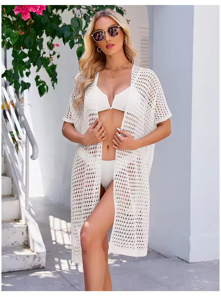 Sexy Hollow Knit Beach Out Holiday Treet Tops Crochet Bikini Beach Cover Up Women's Tunique