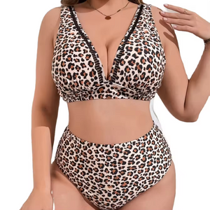 Conception personnalisée Bikini de maillots de bain en deux pièces plus taille pour les grosses femmes à taille haute
