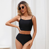 Top de bikini licolaire à volants solides avec morsure de plage à la taille haute imprimée à floral